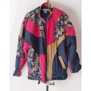 Vintage 1980s Robert Stock Silk Multicolor Quilted Bomber Jacket W Fill Sz M